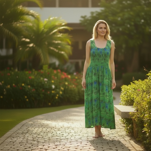 Yeah, Mon Vibrant Palm Print Green Midi Dress - Picture 8 of 17